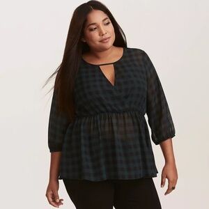 Torrid Gingham Chiffon Surplice Peplum Blouse Size 1X